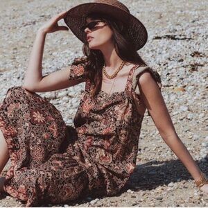 Anthropologie Love The Label Sam Jaipur Maxi Dress Small Square Neck Pockets